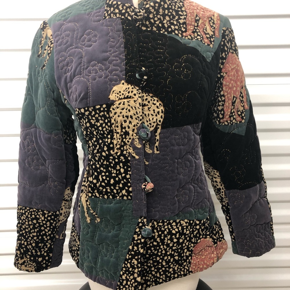 Velvet multi colored Vintage Chinese Jacket with Cheetahs & gold metallic thread